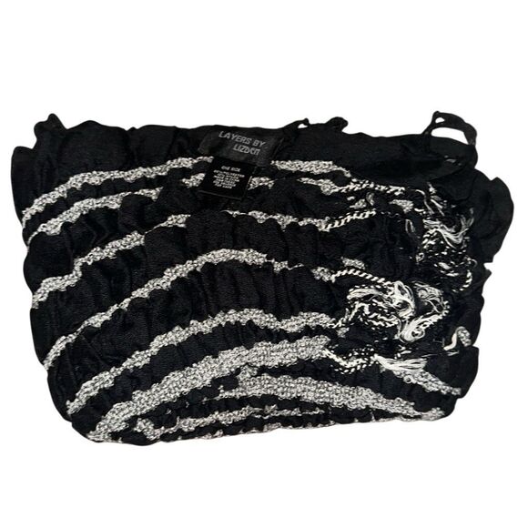 Layers by Lizden Womens Smocked Wrap with Ruffled Edges Striped Effect Black NWT - Picture 1 of 3